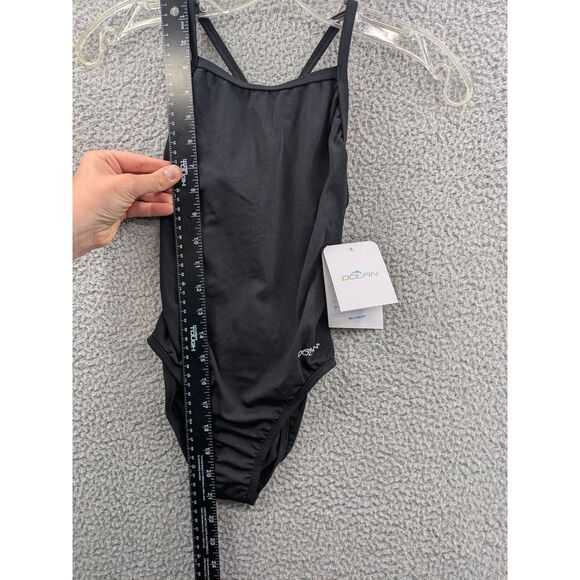 NWT Dolfin Women's size 26 Reliance Solid Black V-Back One Piece Style 111VB-790 - Picture 3 of 7